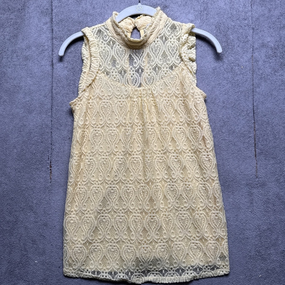 Shannon Ford NY Top Womens S Butter Yellow Lace Sleeveless Shirt Semi Sheer